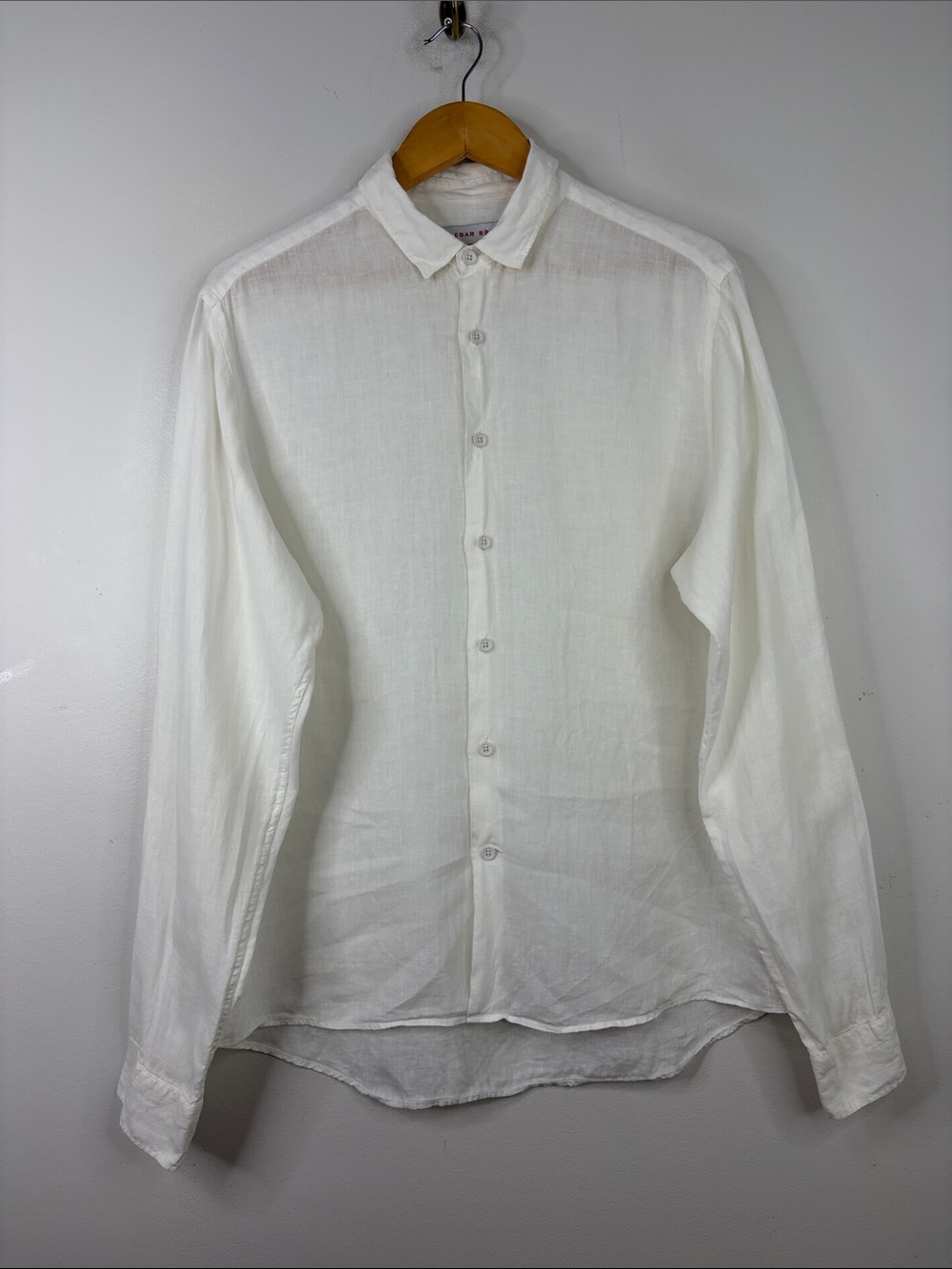 Orlebar Brown Shirt Mens XL White Linen Long Sleeve Button Up Collar